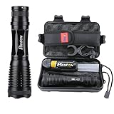 LED Tactical Flashlight High Lumens Phixton Rechargeable 5000mAh 18650 Battery Charger Gift Case Kit 1200lm L2 Adjustable Handheld Light 5-Mode Water-resistant Flash Torch For Indoor Outdoor Emergency