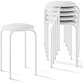 VECELO 6-Piece Stacking Stools, 17 Inch Standard Height, Padded Seat &amp; Steel Legs, Portable Stackable Decoration Stools for School Classroom and Office Use, White
