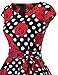 DRESSTELLS Vintage Dress for Women, 1950s Retro Cocktail Prom Polka Dot Short Dress, 50s 60s Pinup Wedding Tea Party Swing Dress Summer 2024 Black Red Rose Dot 3XL