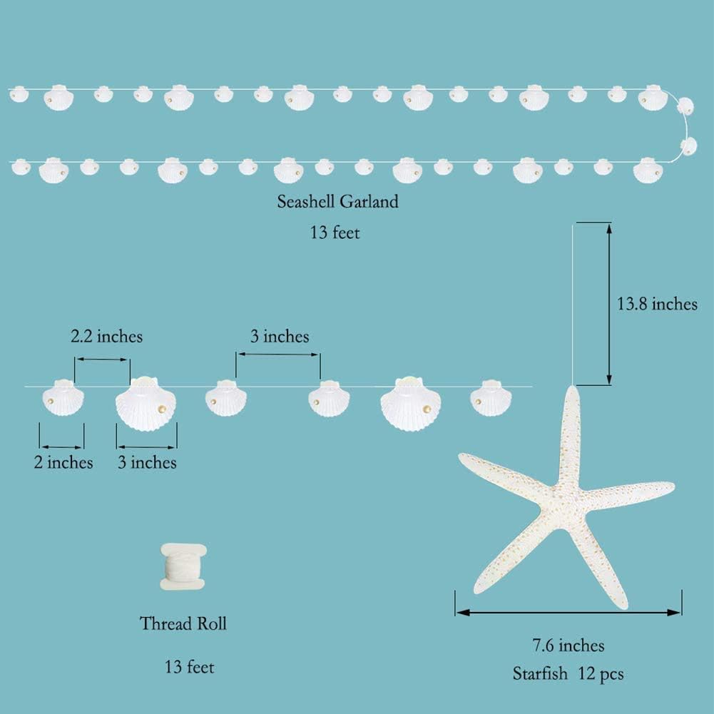 Flat Paper White Finger Starfish Sea Shell Garland Ocean Coastal Nautical Party Decoration Hanging Bunting Banner Under The Sea LIttle Mermaid Birthday Party Beach Wedding Baby Shower Party Supplies - Image 5