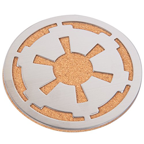 Star Wars Coasters, Set of 4 - Cork with Laser Cut Steel Rebel and Imperial Logos - 4" Round