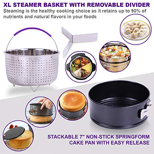GINEVE 12-Piece Purple Pressure Cooker Accessories | Fits Instapot 6 qt & Insta pot 8 qt | Steamer Basket, Silicone Egg Bites Mold, Springform Pan, Silicone Gloves, FREE eBooK & Cooking Time Tables - Thumbnail 3