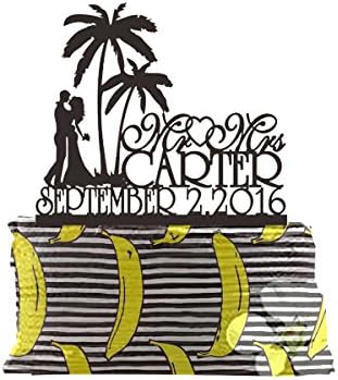 Mr &amp; Mrs Wedding Cake Topper With Last Name,Beach Cake Topper,Acrylic Decoration,Palm Tree Topper,Custom Topper,Personalized Topper.