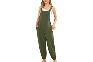 Generic Cotton Linen Jumpsuit for Women Summer Baggy Overalls Adjustable Strap Bib Rompers Casual Loose Jumpers with Pockets