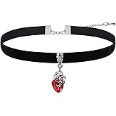 Bestleey Gothic Heart Pendant Necklace for Women Vintage Black Velvet Choker Necklace Punk Style Red Crystal Cameo Necklace Halloween Dark Witch Jewelry Accessories