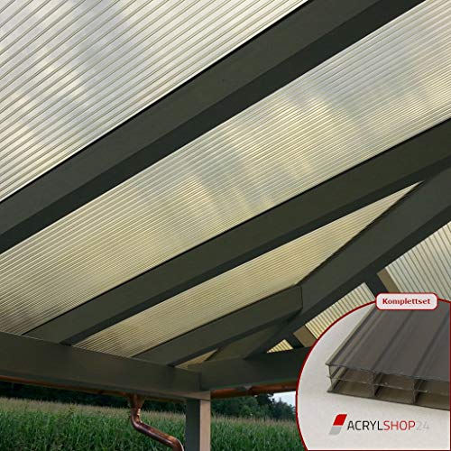 Acrylshop24 Terrassendach Terrassenüberdachung Carport Komplettset Polycarbonat 16mm 3-Fach Stegplatten Bronce Bronze 16mm Stegplatten Tiefe:3000mm|Breite:5110mm - Mehrere Maße verfügbar – Bild 3