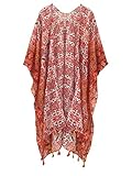 Moss Rose Women's Beach Cover up Swimsuit Kimono Cardigan with Bohemian Floral Print (Color27)