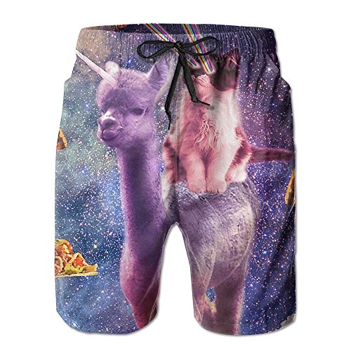 Men Quick-Drying FantasyAlpaca Laser Cat Pizza Swimming Beach Trunks Board Cargo Shorts