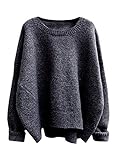 Futurino Women's Crew Neck Solid Long Drop Sleeves Loose Knit Pullover Sweaters
