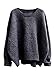 futurino Women's Crew Neck Solid Long Drop Sleeves Loose Knit Pullover Sweaters Black