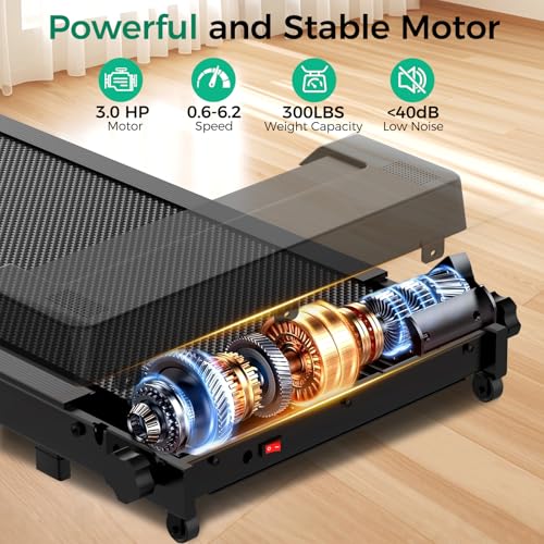 Walking Pad Treadmill, Foldable Small Treadmill for Home Office, 3.0 HP Brushless Motor with LED Display, 300 LBS Capacity, Quiet Capacity Compact Quiet Desk Treadmill