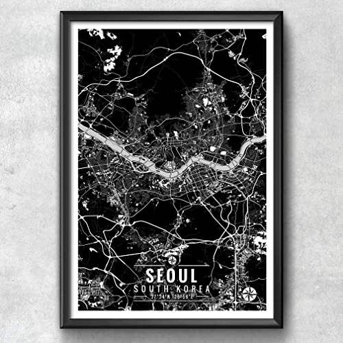 Seoul South Korea Map with Coordinates, Seoul Wall Art