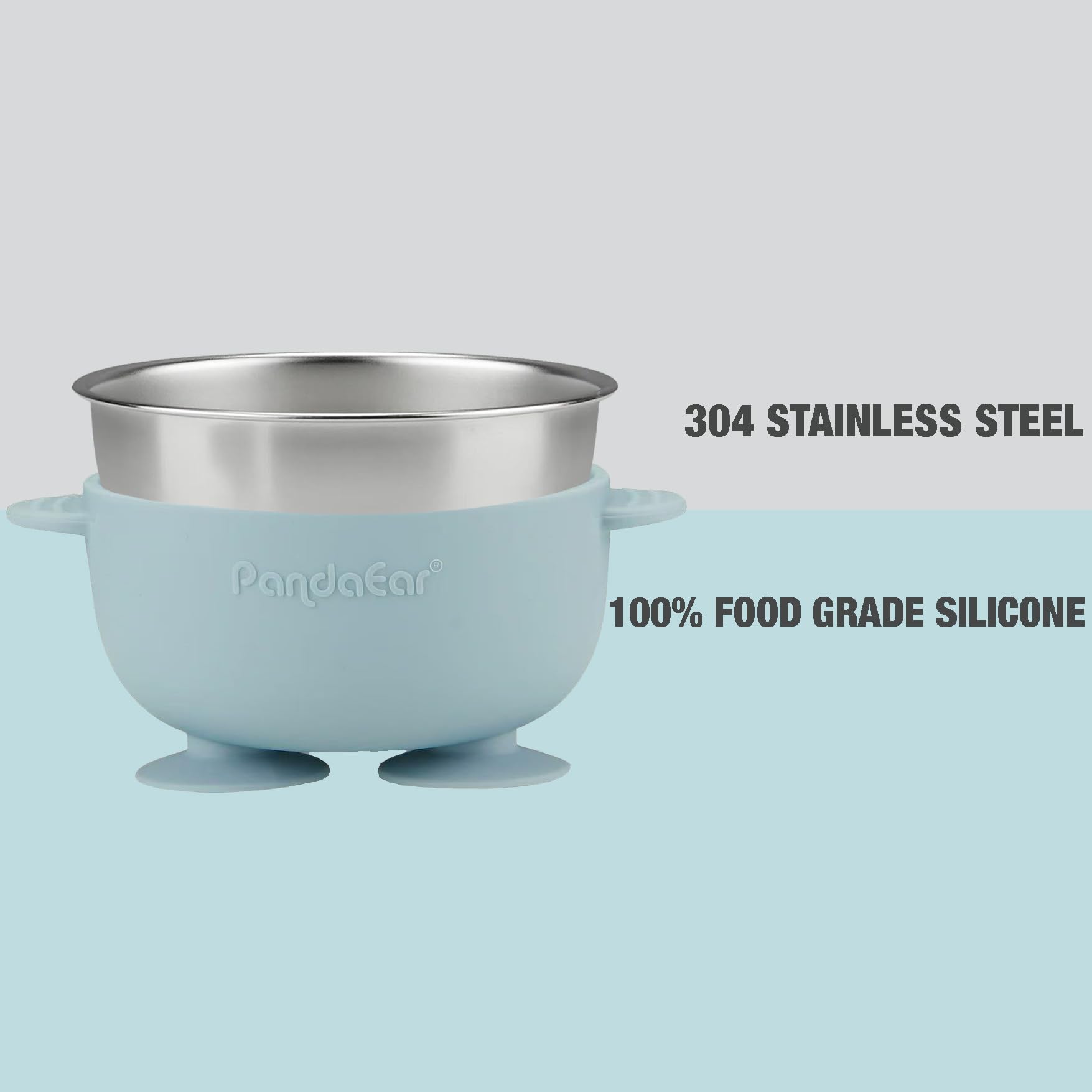 PandaEar 3 Pack Stainless Steel Baby Suction Bowls, Non-Slip Child Food Bowl with Silicone Sleeve for Kids Toddlers Infants, Unbreakable & Mess Free (Blue Green Brown)