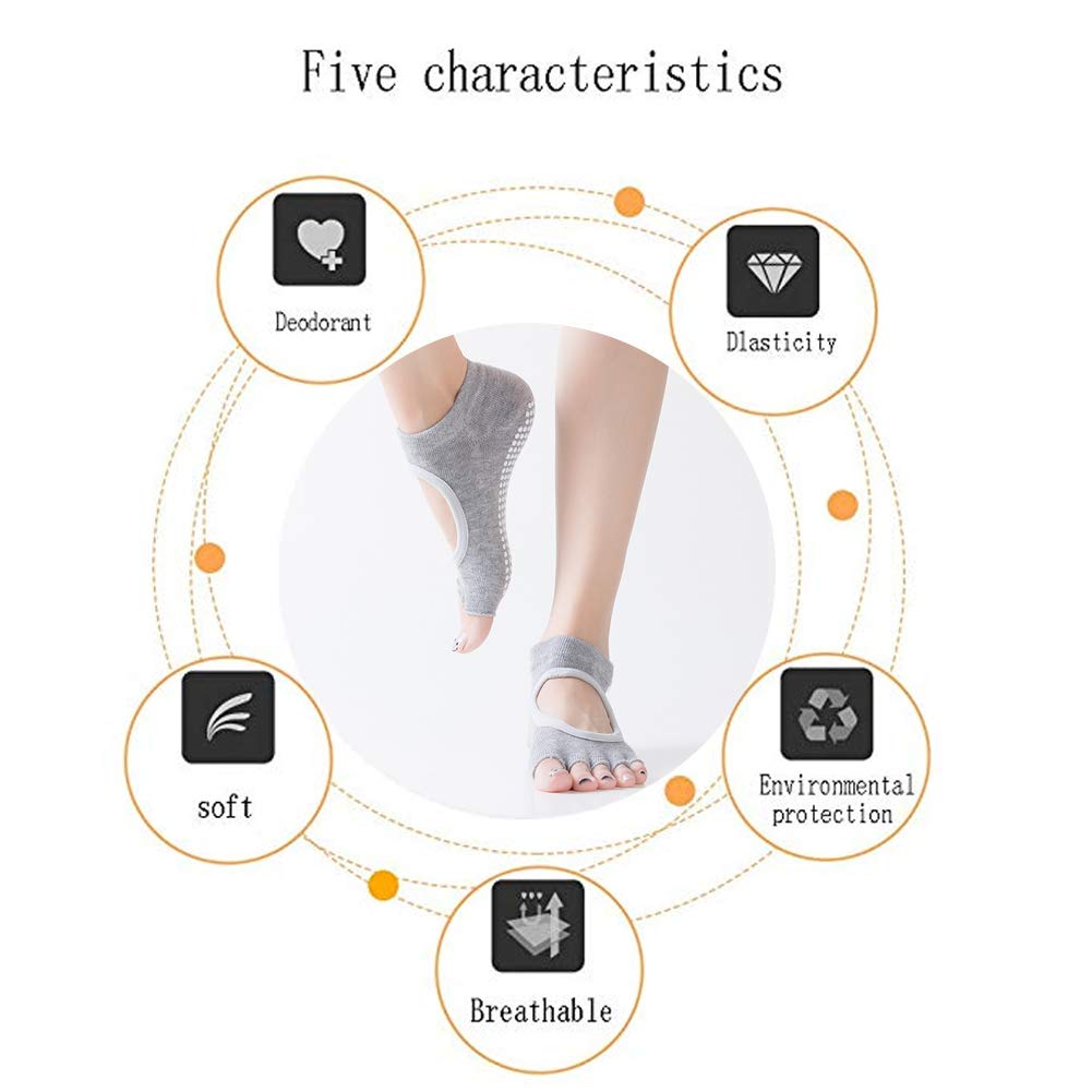 Yoga socks anti skid professional women\'s five fingers,Ideal for Pilates,Pure Barre,Ballet,Dance,Barefoot Workout (2 Pack)