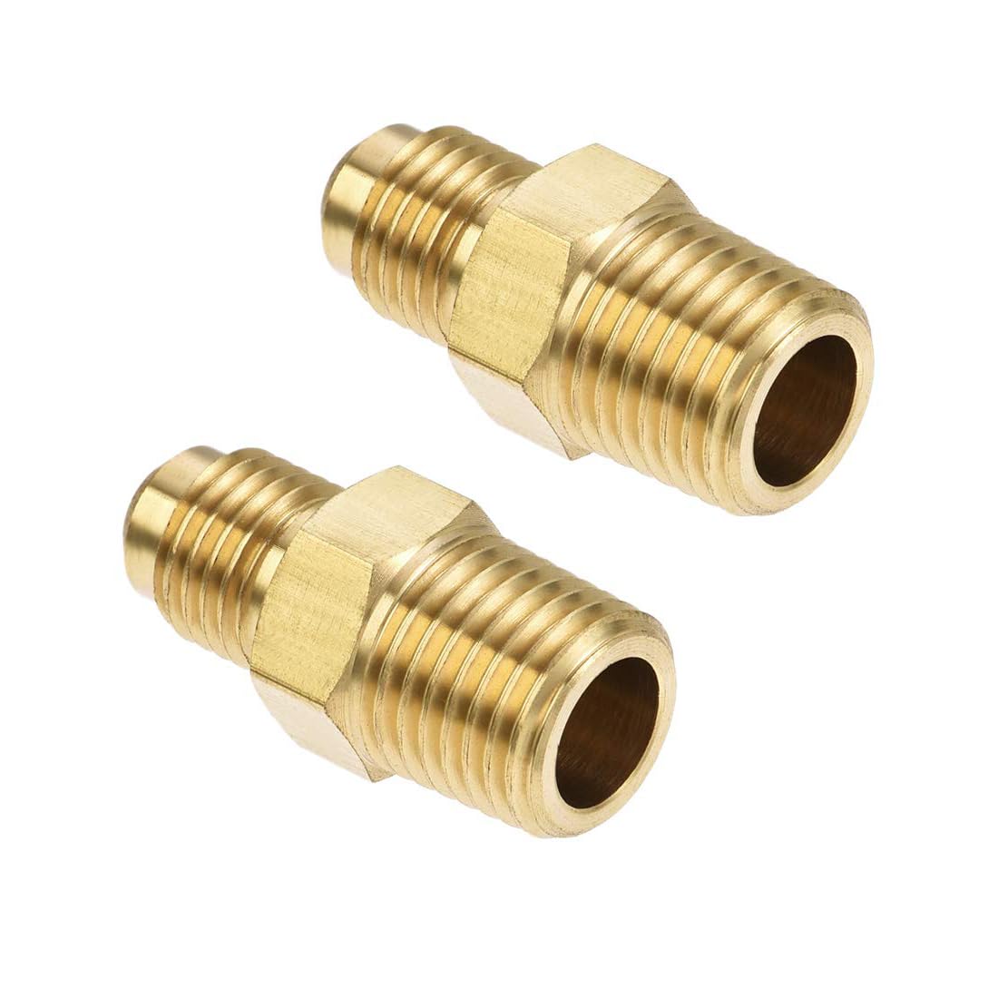 MACHSWON Brass Pipe Fitting, 1/4 SAE Flare to 1/4 NPT Male Thread, Tubing Adapter Hose Connector for Air Conditioner Refrigeration, 2pcs