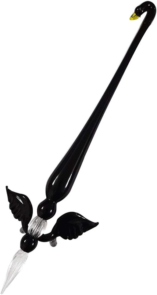 SIPLIV Handmade Crystal Glass Swan Dip Pen Fountain Pen Kit Vintage Calligraphy Signatures Pen with A Wing Pen Holder, Black - Image 3