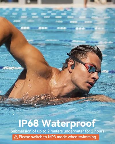 MONODEAL IP68 Waterproof Swimming Headphones with Bone Sound Bluetooth 5.4, Bone Conduction Headphones with 8GB Memory MP3 Player, Open Ear Headphones for Swimming Running