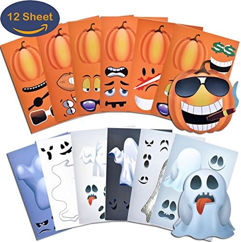 Make a Pumpkin &amp; Ghost Face Stickers 12 Sheets A4 Size for Halloween Craft Decorations – 6 Stickers Pumpkin Face &amp; 6 Ghost Face Stickers