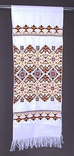 Ukrainian Wedding RUSHNYK Rushnik Hand Cross-Stitch Embroidered Towel White Beige Slavic 200 x 33 cm