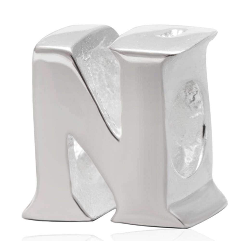 925 Sterling Silver Beads Alphabet Charms Letter Initial N Charm Anniversary Charm Words Charm fits Pandora Charms Bracelet (N)