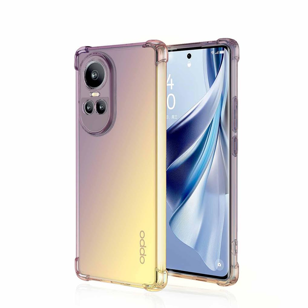 SEAHAI Case for OPPO Reno 10 5G, Gradient Color Ultra-Slim Crystal Transparent Cover Clear Back [Anti-Yellow] Soft TPU Silicone Shockproof Bumper Cover, Black/Gold