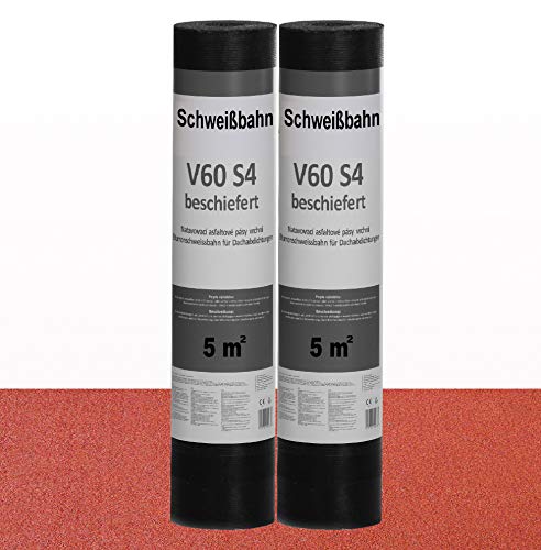 Isolbau Schweißbahn V60 S4 beschiefert - Bitumenbahn mit Glasvlies-Einlage zur Dachabdichtung - Rot, 2 x 5 m² Rolle