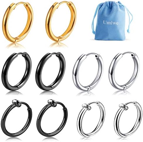 フープピアス メンズ レディース 幅2 0mm 10個セット サージカル ステンレス アレルギーフリー 両耳用 人気 シンプル リングピアス アクセサリー 誕生日 記念日 クリスマス プレゼント 男女兼用 シルバーブラック 黒白内径 10mm Umiwe