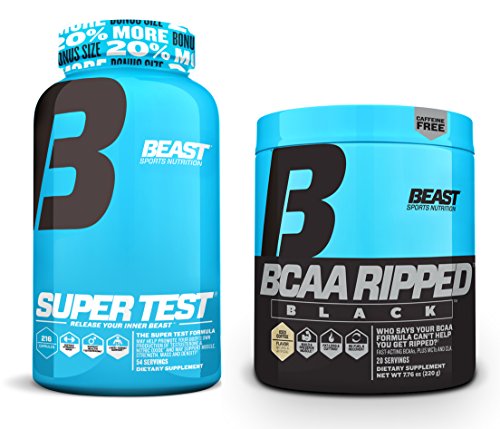 Beast Sports Nutrition Super Test 216-count and BCAA Ripped Black Bundle: Testosterone Booster with Nitric Oxide Bundled with The Fast-Acting BCAA Recovery Matrix (Iced Coffee)