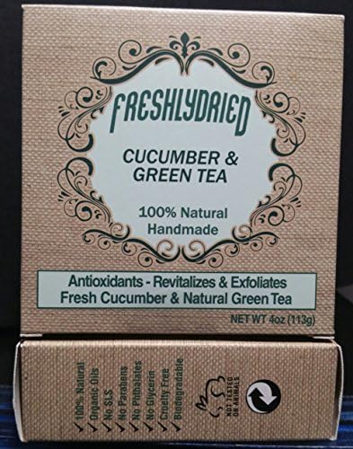 FreshlyDried Cucumber & Green Tea Artisanal Spa Body Bar, 80% Pure Organic Olive Oil. All natural and Organic Soap.