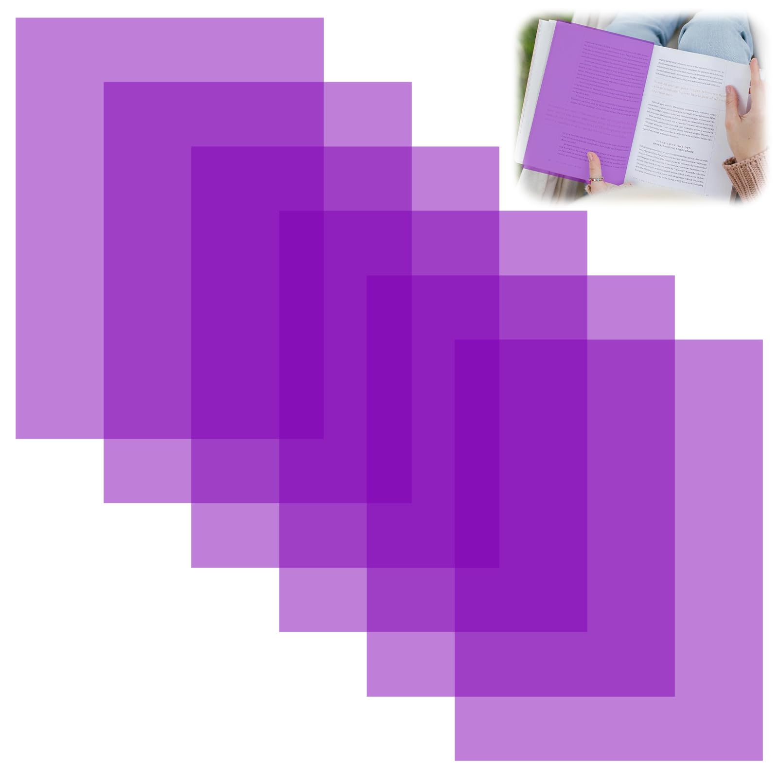 6 Pcs Dyslexia Overlays,A4 Coloured Overlays for Dyslexia,Highly Transparent,Scratch-Resistant,Reading Overlays Aid for Dyslexia, Adhd,Irlens Syndrome,Reduce Visual Stress (purple) — image 1