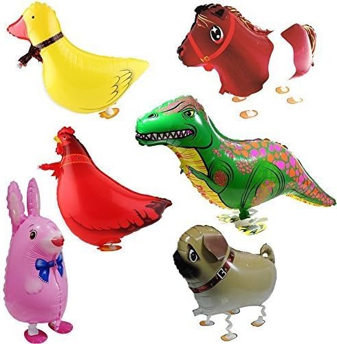 6pcs Walking Animal Balloons Birthday Party Decor Children Kids Gift -Including Rabbit, Dinosaur, Horse, Duck, Chicken,Pekingese …