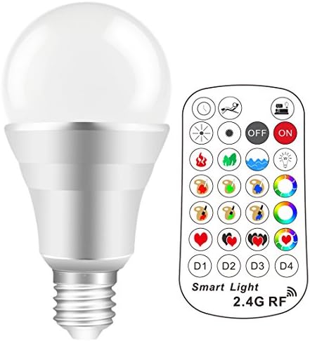 Yangcsl E26 LED Color Changing Light Bulb with 2.4G RF Wireless Remote Control (4-Zone), Pure White, 1 Million Colors, Dimmable 10W A19 Lamp (Pack of 1)