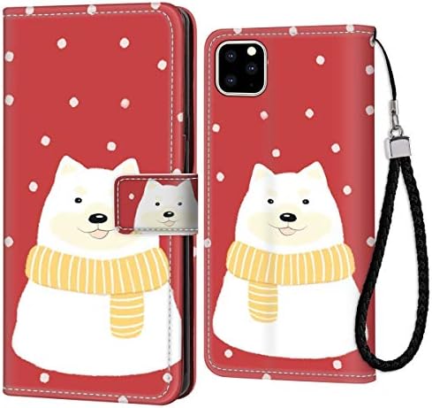 White Cartoon Corgi iPhone 11 Pro Max 6.5 Version Wallet Case with Card Holder 360 Protection