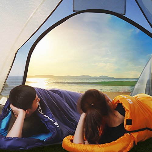 SONGMICS Sleeping Bag with Hood for 20℉-50℉, Lightweight Portable with Compression Sack, for 3 Season Traveling, Camping, Hiking, Backpacking, Outdoor Activities