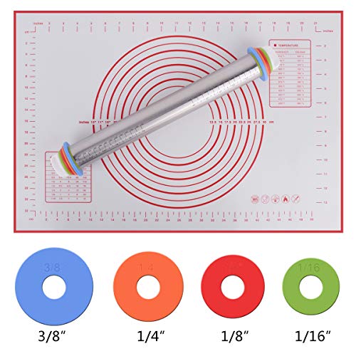 Adjustable Rolling Pin with 2 Silicone Pastry Baking Mat, Heavy Duty
