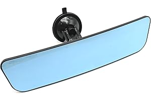 Vkinman 12'' Rear View Mirror, Large Anti Glare Rear View Mirror with Suction Cup, Universal Inside Rearview Blue Mirror for 