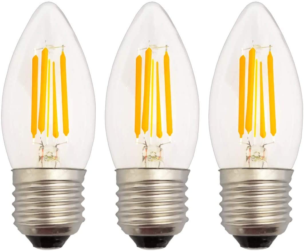 YAKAiYAL 4W E27 LED Candle Bulbs Warm White 2700K 200-240V C35 LED COB Filament Light Bulb Vintage Edison Screw ES Non Dimmable 3-Pack