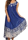 Sakkas 15009 - Alexis Embroidered Long Sleeveless Floral Caftan Dress/Cover up - Royal Blue - OS