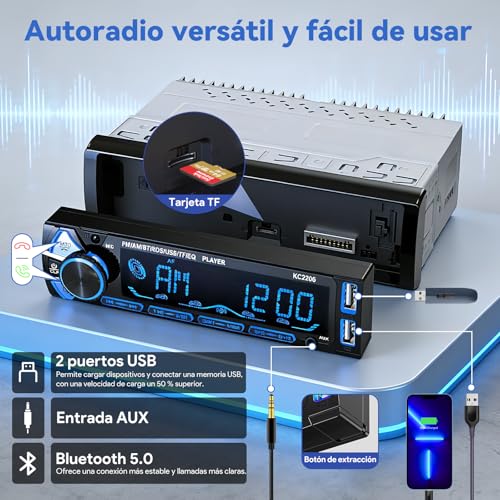 Removable Bluetooth Car Radio, Wistrue RDS Autoradio Bluetooth 5.0, FM/Am 1DIN Car Radio Stereo Supports MP3/2USB Fast Charging/AUX/SD Compatible with Android and iOS