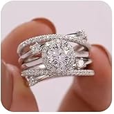 925 Sterling Silver Shiny Full Diamond Gemstone Ring | Cross Cube Zirconia Ring | CZ Diamond Multi-Row Ring | Eternal Engagement Wedding Party Women's Ring