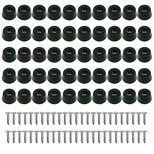 50 Pack Medium Hard Rubber Bumper Feet with Stainless Washer and Screws, Soft, Non Slip, Non Marking, Fine Grips for Appliances, Furniture, Electronics (0.43")