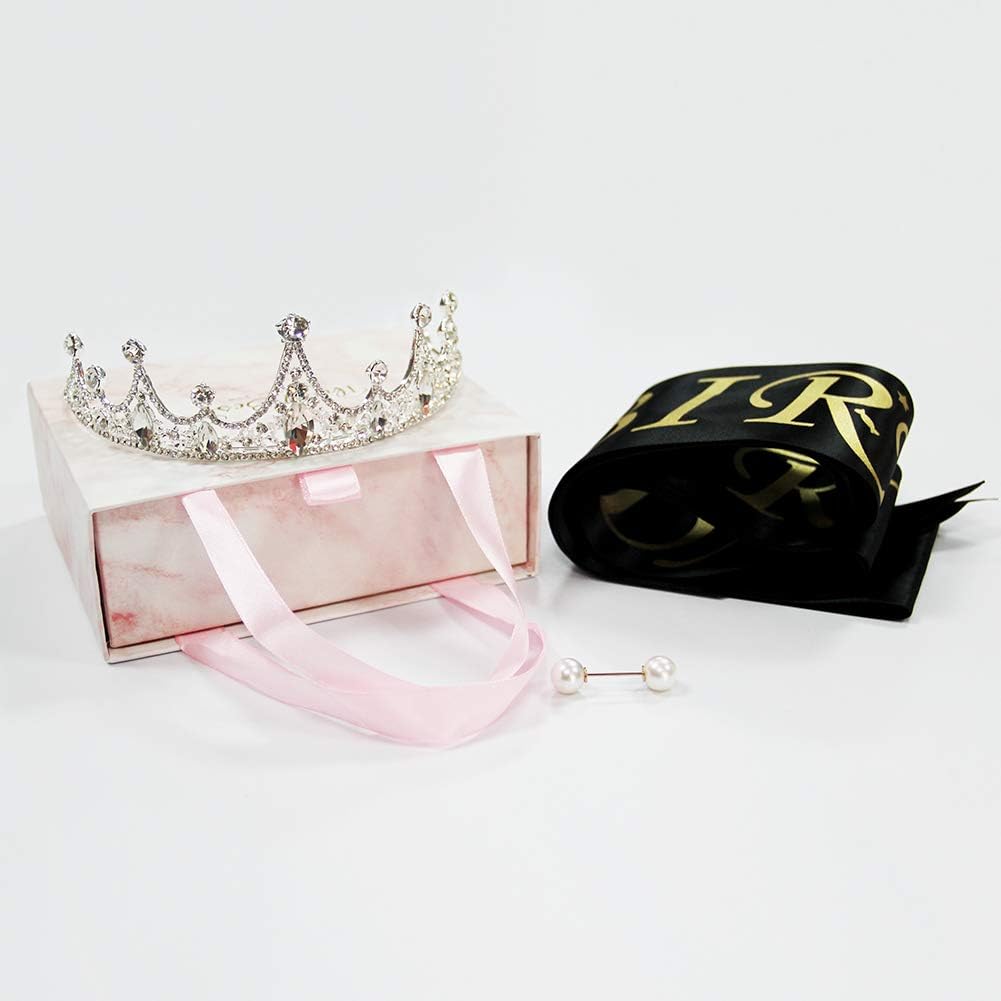 QSUM Birthday Sash for Women & Girls with Tiara,21st 40th 18th 30th 50th 60th 26th Birthday Sash Set Party Favors, Supplies and Decorations (Black)