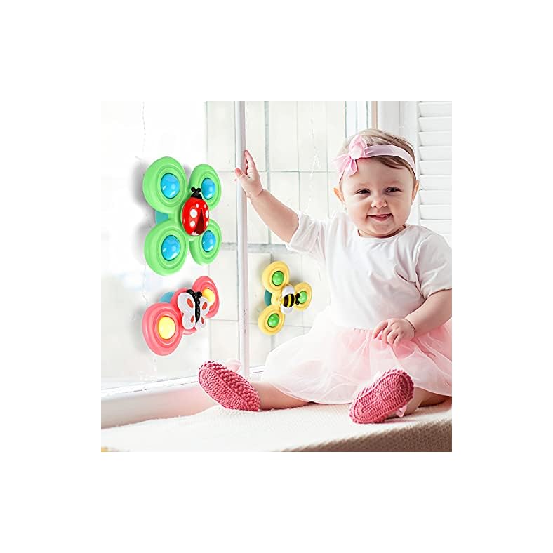 3PCS Suction cup spinner toys for 1 2 Year old boys|Spinning top baby toys 12-18 months|First birthday baby gifts for 1…