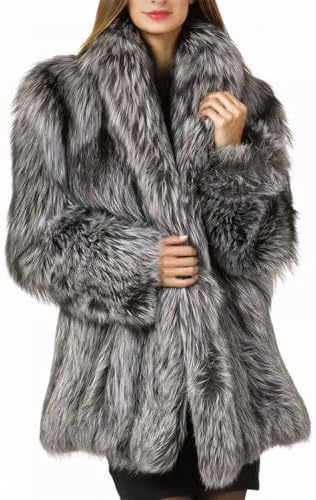 Denny&Dora Women's Fox Fur Jacket - Hooded Winter Coat in Yellow