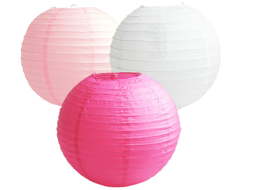Paper Lanterns Mix Color Packs of 3 Round Paper Lanterns Lampshade Party Decorations (Pink Shade, 10" (25 Cm))
