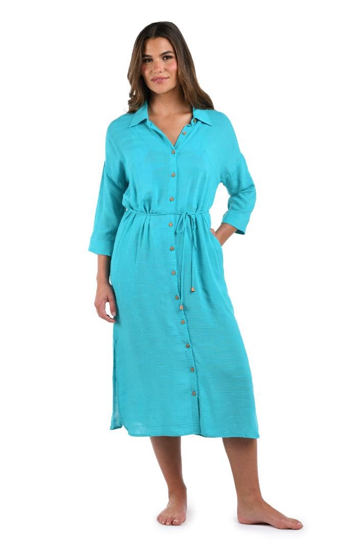 La Blanca Women’s Midi Dress Swimsuit Cover Up, Teal//Sea Cove Covers, Medium