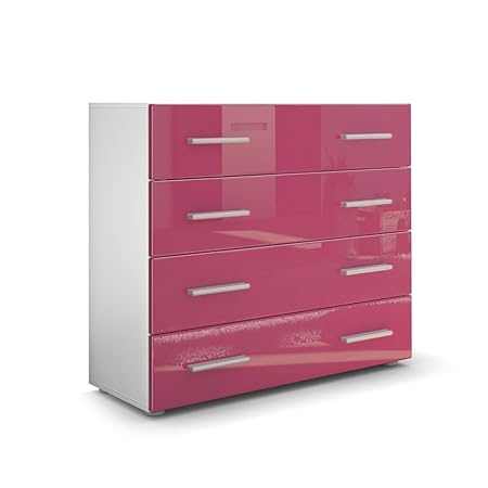 Vladon Kommode Sideboard Pavos, Korpus in Weiß matt/Front in Fuchsia Hochglanz