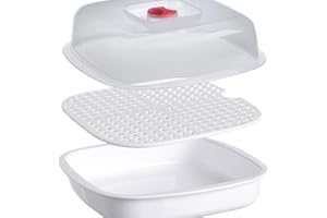 Microwave Food Steamer with Ventilated Lid and Handle Kitchen Microwavable Steamer for Cooking Rice Fish Dumplings, 8.26X8.26