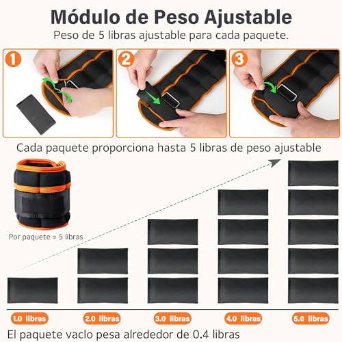 Wodoso Pesas Ajustables para Tobillos 1 par 2 4 6 8 10 Libras Correas de Peso para piernas para Mujeres y Hombres