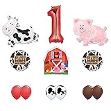 Mayflower Barn Farm Animals 1st Birthday Party Supplies Cow, Pig, Barn Balloon Decorations